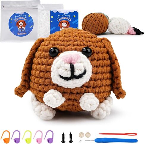 Vanttokeey Crochet Kit for Beginners Dog, Complete Amigurumi Animals with Step-by-Step Video Tutorials, All-in-One DIY Knitting Supplies DIY Handcraft for Adults and Kids in Kuwait