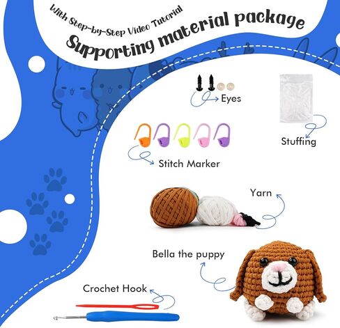 Vanttokeey Crochet Kit for Beginners Dog, Complete Amigurumi Animals with Step-by-Step Video Tutorials, All-in-One DIY Knitting Supplies DIY Handcraft for Adults and Kids in Kuwait