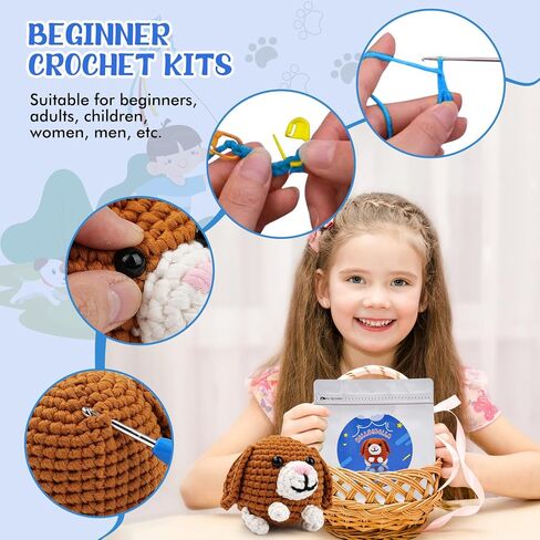 Vanttokeey Crochet Kit for Beginners Dog, Complete Amigurumi Animals with Step-by-Step Video Tutorials, All-in-One DIY Knitting Supplies DIY Handcraft for Adults and Kids in Kuwait