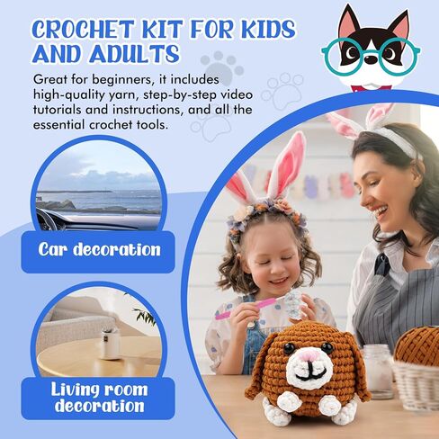 Vanttokeey Crochet Kit for Beginners Dog, Complete Amigurumi Animals with Step-by-Step Video Tutorials, All-in-One DIY Knitting Supplies DIY Handcraft for Adults and Kids in Kuwait