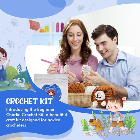 Vanttokeey Crochet Kit for Beginners Dog, Complete Amigurumi Animals with Step-by-Step Video Tutorials, All-in-One DIY Knitting Supplies DIY Handcraft for Adults and Kids in Kuwait