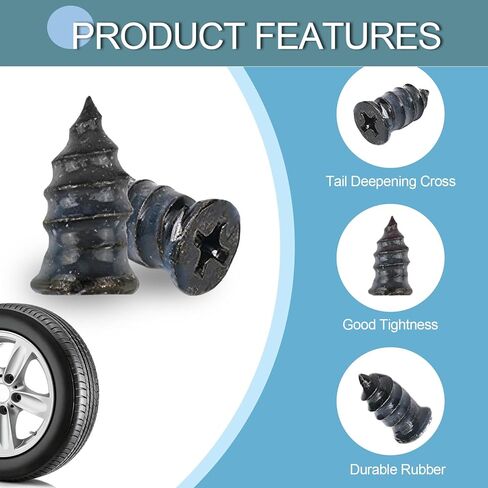 70PCS Screw in Tire Plugs, Tire Repair Screws, Tire Repair Rubber Nail Kit, Self-Service Tire Screw Plug Repair Kit for Most Car, Truck, Motorcycle, Tractor Tire Puncture Repair in Kuwait