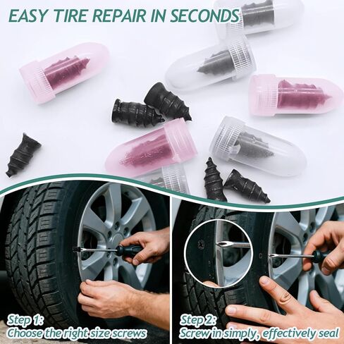 70PCS Screw in Tire Plugs, Tire Repair Screws, Tire Repair Rubber Nail Kit, Self-Service Tire Screw Plug Repair Kit for Most Car, Truck, Motorcycle, Tractor Tire Puncture Repair in Kuwait