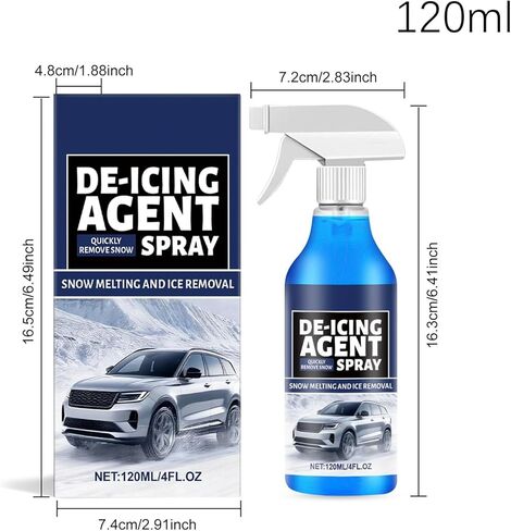مزيل العرق للزجاج الأمامي للسيارة | 4fl.oz مزيل الجليد مزيل الصقيع | رذاذ دي أيسر - لتنظيف ذوبان الجليد لمرايا نوافذ السيارات والثلج in Kuwait