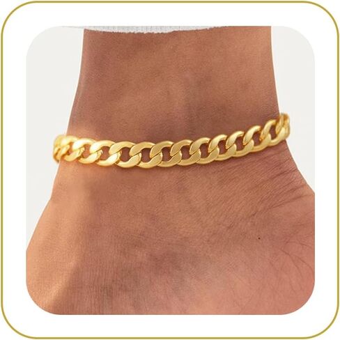 Gold Ankle Bracelets for Women Sterling Silver Layered Cuban Link Ankles for Women Men Set Waterproof Summer Beach Non Tarnish Stackable 14k Gold Plated Anklet Bracelet Dainty Jewelry Gift for Women in Saudi Arabia