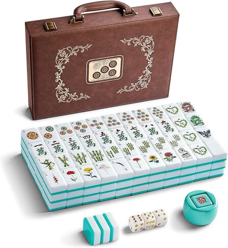 Color Al chemist American Mahjong Tile Set, 166 Vintage-Inspired Acrylic Engraved Tiles with Wind Indicator & Dice, Retro Leather Travel Case | Meaningful Present for Mahjong Social Circles in Kuwait