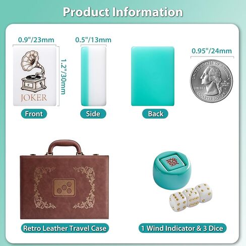 Color Al chemist American Mahjong Tile Set, 166 Vintage-Inspired Acrylic Engraved Tiles with Wind Indicator & Dice, Retro Leather Travel Case | Meaningful Present for Mahjong Social Circles in Kuwait