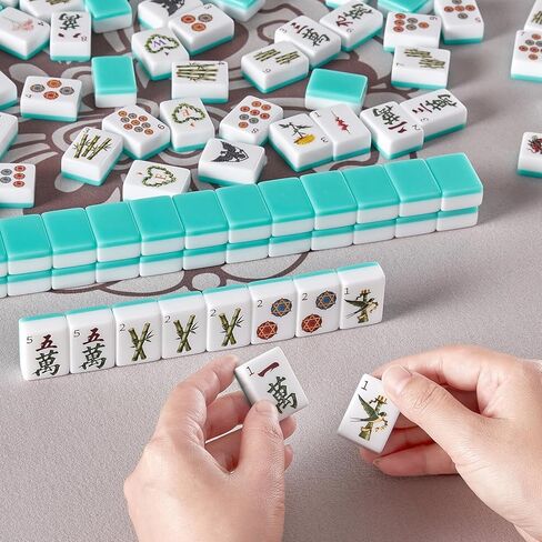 Color Al chemist American Mahjong Tile Set, 166 Vintage-Inspired Acrylic Engraved Tiles with Wind Indicator & Dice, Retro Leather Travel Case | Meaningful Present for Mahjong Social Circles in Kuwait