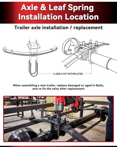 Trailer U Bolt Kit for 5200–7000 lb Axles, 7" Long 1/2" Diameter Heavy Duty Axle U Bolts for 3" Round Trailer Axle, Includes Tie Plates, Nuts & Washers in Kuwait