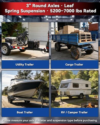 Trailer U Bolt Kit for 5200–7000 lb Axles, 7" Long 1/2" Diameter Heavy Duty Axle U Bolts for 3" Round Trailer Axle, Includes Tie Plates, Nuts & Washers in Kuwait