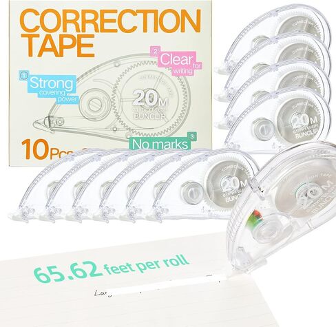 White Correction Tape, 10 Pack Bulk, Extra Long 65.62 Feet x 0.197 Inch, Strong Covering Power for Instant Corrections, Clear for Writing & No Marks for Copying, for School and Office in Kuwait