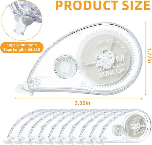 White Correction Tape, 10 Pack Bulk, Extra Long 65.62 Feet x 0.197 Inch, Strong Covering Power for Instant Corrections, Clear for Writing & No Marks for Copying, for School and Office in Kuwait