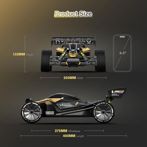 RIAARIO 1/10 Brushless RC Cars, RTR Monster Truck, Beginner RC Buggy, MAX 50+ MPH, 4WD, Waterproof, Carbon Fiber, Black, Ages 14+ in Kuwait