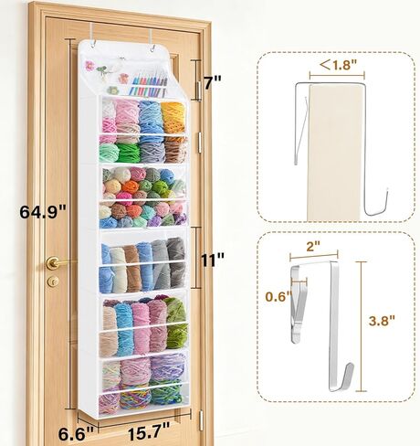 Hanging Yarn Storage Organizer with 6 Zippered Closure Compartments, Large Capacity Knitted Bag, Over the Door Hanging Yarn Holder for Yarn & Crochet Hooks, Clear White 1 Pack in Kuwait