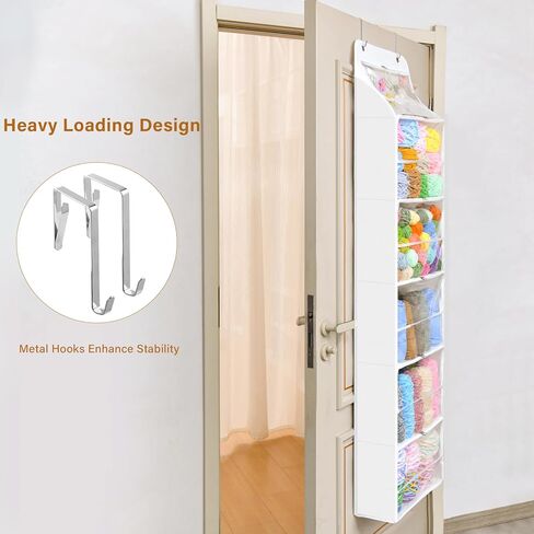 Hanging Yarn Storage Organizer with 6 Zippered Closure Compartments, Large Capacity Knitted Bag, Over the Door Hanging Yarn Holder for Yarn & Crochet Hooks, Clear White 1 Pack in Kuwait