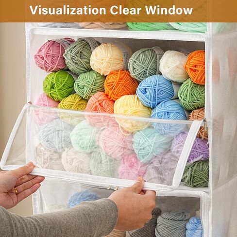 Hanging Yarn Storage Organizer with 6 Zippered Closure Compartments, Large Capacity Knitted Bag, Over the Door Hanging Yarn Holder for Yarn & Crochet Hooks, Clear White 1 Pack in Kuwait