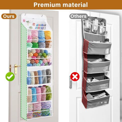 Hanging Yarn Storage Organizer with 6 Zippered Closure Compartments, Large Capacity Knitted Bag, Over the Door Hanging Yarn Holder for Yarn & Crochet Hooks, Clear White 1 Pack in Kuwait