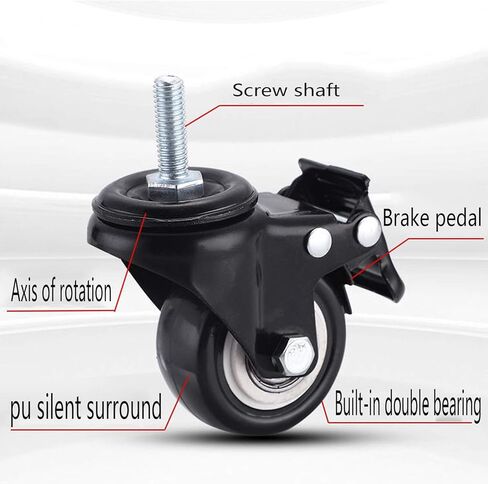 4 قطع 2 بوصة/1.5 بوصة عجلات M8/M10 للأثاث، عجلة دوارة قابلة للدوران 360 درجة، عجلات جذعية مزدوجة صامتة، مع فرامل سوداء، لجانب السرير، مكتب الطاولة، سرير الأطفال (1.5 بوصة M10×2) in Kuwait