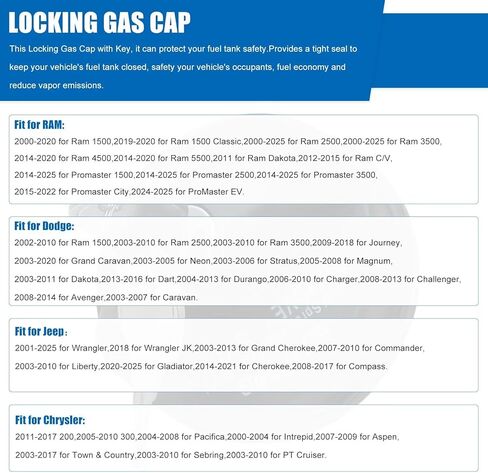 Locking Gas Cap,Lock Fuel Cap Compatible with Dodge 2003-2006 S-tratus Replace 5278655AA in Kuwait