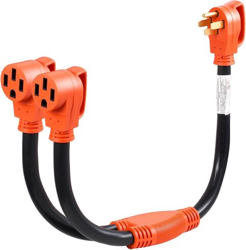 سلك محول VEVOR Y Splitter، 50 أمبير NEMA 14-50، 4 شقوق 240 فولت لـ RV وEV، NEMA 14-50P إلى منافذ مزدوجة 14-50R مع مقبض قبضة، سلك شديد التحمل 6/3+8/1 STW، سلك تمديد طاقة RV خارجي in Kuwait