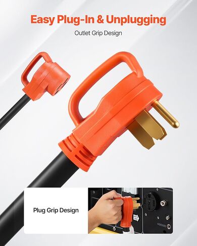 سلك محول VEVOR Y Splitter، 50 أمبير NEMA 14-50، 4 شقوق 240 فولت لـ RV وEV، NEMA 14-50P إلى منافذ مزدوجة 14-50R مع مقبض قبضة، سلك شديد التحمل 6/3+8/1 STW، سلك تمديد طاقة RV خارجي in Kuwait