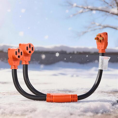 سلك محول VEVOR Y Splitter، 50 أمبير NEMA 14-50، 4 شقوق 240 فولت لـ RV وEV، NEMA 14-50P إلى منافذ مزدوجة 14-50R مع مقبض قبضة، سلك شديد التحمل 6/3+8/1 STW، سلك تمديد طاقة RV خارجي in Kuwait