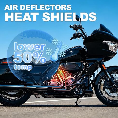 منحرف هواء متوسط ​​الإطار 2009-2026 متوافق مع Harley Davidson Touring Street Glide Road Glide Electra Glide Road King Ultra Limited Tri Glide CVO أسود لامع in Kuwait