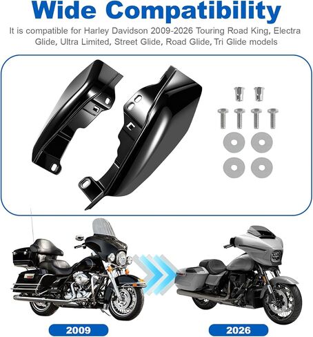 منحرف هواء متوسط ​​الإطار 2009-2026 متوافق مع Harley Davidson Touring Street Glide Road Glide Electra Glide Road King Ultra Limited Tri Glide CVO أسود لامع in Kuwait