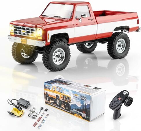 EAZYRC FMS 1/18 FCX18S Chevy K10 S RC Crawler RTR مع ترخيص أحمر، شاحنة بيك اب RC 4x4 Chevy Hobby Grade 2-Speed ​​Transmission Monster Truck للبالغين مع ضوء LED (أحمر) in Kuwait