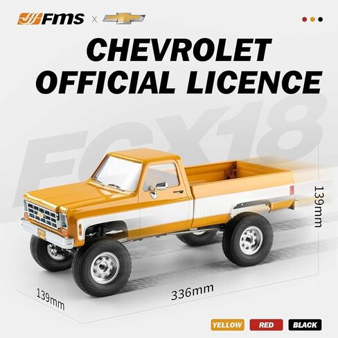 EAZYRC FMS 1/18 FCX18S Chevy K10 S RC Crawler RTR مع ترخيص أحمر، شاحنة بيك اب RC 4x4 Chevy Hobby Grade 2-Speed ​​Transmission Monster Truck للبالغين مع ضوء LED (أحمر) in Kuwait