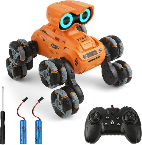Robot Toys for Kids, 8-Wheel Stunt Car with LED Eyes, Flexible Head, 2.4 GHz Remote, Auto Demo & Music,Robot Toys Gift for Kids 6 7 8 9 10 11 12+ Years Old Boys Girls in Kuwait