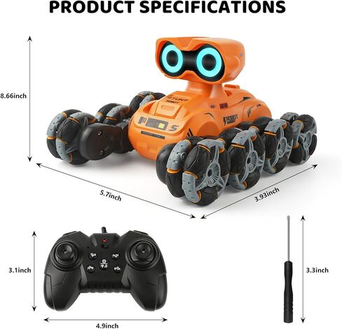 Robot Toys for Kids, 8-Wheel Stunt Car with LED Eyes, Flexible Head, 2.4 GHz Remote, Auto Demo & Music,Robot Toys Gift for Kids 6 7 8 9 10 11 12+ Years Old Boys Girls in Kuwait
