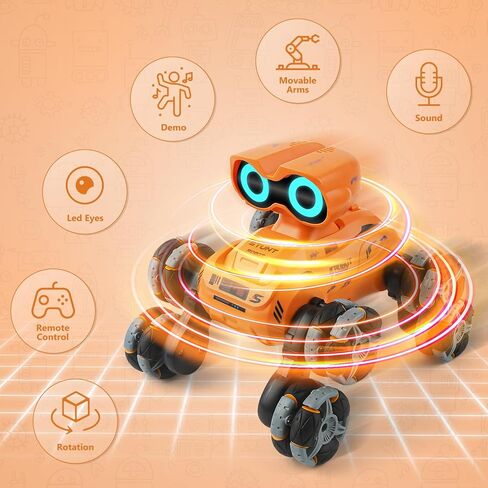 Robot Toys for Kids, 8-Wheel Stunt Car with LED Eyes, Flexible Head, 2.4 GHz Remote, Auto Demo & Music,Robot Toys Gift for Kids 6 7 8 9 10 11 12+ Years Old Boys Girls in Kuwait