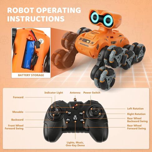 Robot Toys for Kids, 8-Wheel Stunt Car with LED Eyes, Flexible Head, 2.4 GHz Remote, Auto Demo & Music,Robot Toys Gift for Kids 6 7 8 9 10 11 12+ Years Old Boys Girls in Kuwait