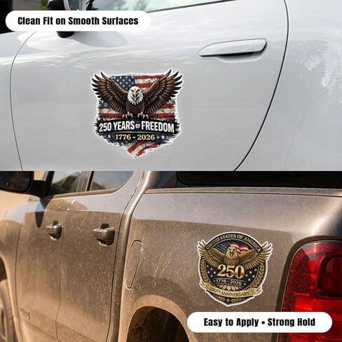 Set of 2, USA 250th Anniversary Car Decal, 6-8 inches, Patriotic Eagle 1776-2026 Sticker, American Flag Auto Decals, 250 Years of Freedom Vinyl Sticker for Car, Truck, Window in Kuwait