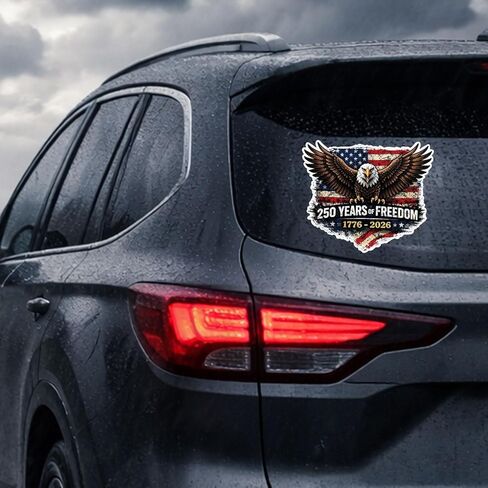 Set of 2, USA 250th Anniversary Car Decal, 6-8 inches, Patriotic Eagle 1776-2026 Sticker, American Flag Auto Decals, 250 Years of Freedom Vinyl Sticker for Car, Truck, Window in Kuwait