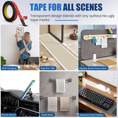 Heavy Duty Double Sided Tape, Industrial Grade Mounting Adhesive Tape, 20LBS+ Strong Adhesion 9.84ft x 0.39in Weatherproof Heat Resistant Tape for Wall Car Interior Electronics Glass Metal in Kuwait
