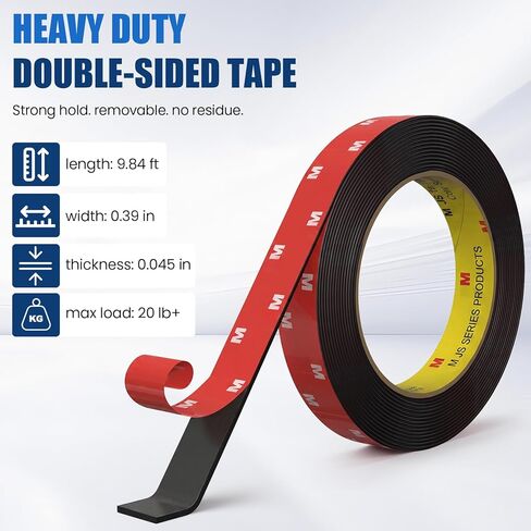 Heavy Duty Double Sided Tape, Industrial Grade Mounting Adhesive Tape, 20LBS+ Strong Adhesion 9.84ft x 0.39in Weatherproof Heat Resistant Tape for Wall Car Interior Electronics Glass Metal in Kuwait
