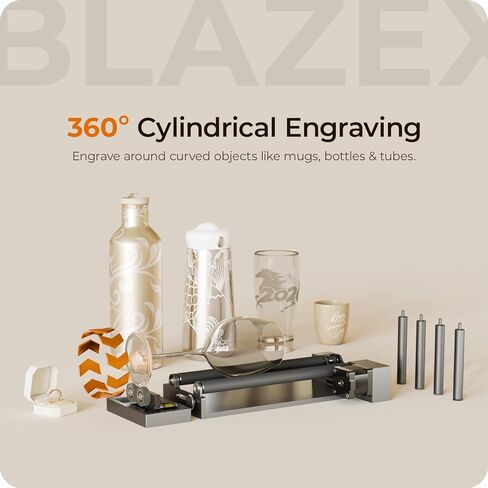 مجموعة الأسطوانة الدوارة والناهضات من BlazeX لنقش الليزر M3، وحدة نقش أسطوانية 360 درجة مع ملحقات ارتفاع متعددة المراحل، مثالية للأكواب والزجاجات والعلب in Kuwait