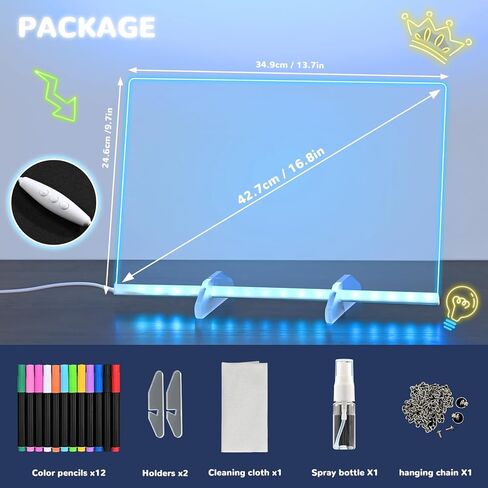 BlueSwan Led Drawing Board for Kids, 16.8" Led Painting Sets with 12 Watercolors, 4 Modes & 10 Light Effects Light Up Acrylic Dry Erase Arts Kits, Coloring Books Birthday Gifts for Girls Boys Age 3+ in Kuwait