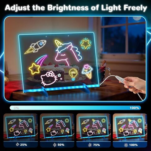 BlueSwan Led Drawing Board for Kids, 16.8" Led Painting Sets with 12 Watercolors, 4 Modes & 10 Light Effects Light Up Acrylic Dry Erase Arts Kits, Coloring Books Birthday Gifts for Girls Boys Age 3+ in Kuwait