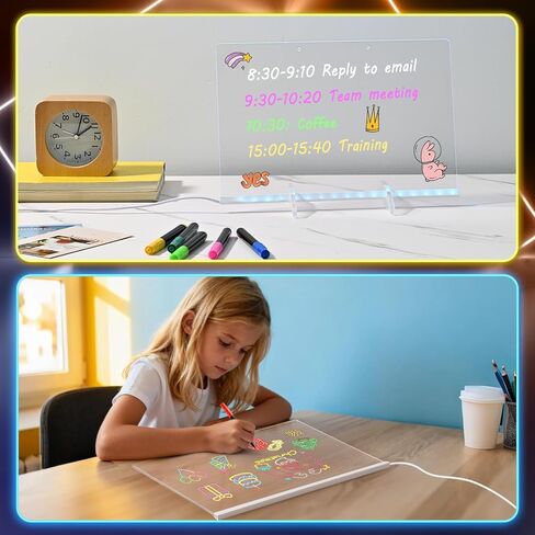 BlueSwan Led Drawing Board for Kids, 16.8" Led Painting Sets with 12 Watercolors, 4 Modes & 10 Light Effects Light Up Acrylic Dry Erase Arts Kits, Coloring Books Birthday Gifts for Girls Boys Age 3+ in Kuwait