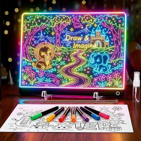 Led Drawing Board for Kids with 10 Light Effects, 16" Rechargeable Doodle Glow LED Note Board, Neon Art Dry Erase Light Up Drawing Tablet， Gifts for Kids for Easter Birthday Christmas Gift Ideas in Kuwait