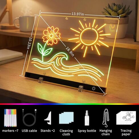 Led Drawing Board for Kids with 10 Light Effects, 16" Rechargeable Doodle Glow LED Note Board, Neon Art Dry Erase Light Up Drawing Tablet， Gifts for Kids for Easter Birthday Christmas Gift Ideas in Kuwait