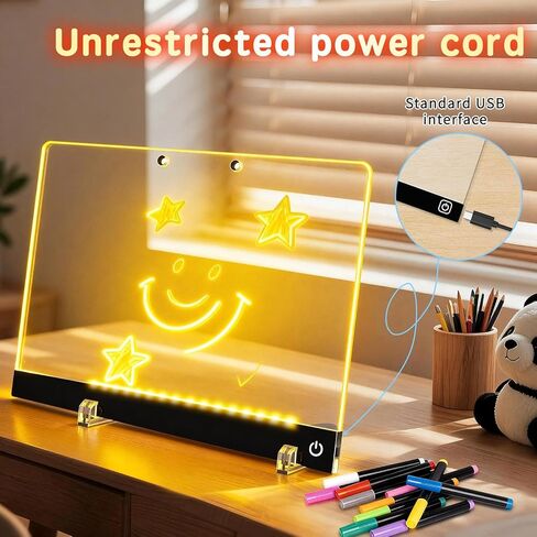 Led Drawing Board for Kids with 10 Light Effects, 16" Rechargeable Doodle Glow LED Note Board, Neon Art Dry Erase Light Up Drawing Tablet， Gifts for Kids for Easter Birthday Christmas Gift Ideas in Kuwait
