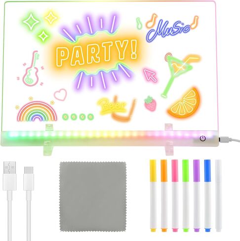 لوحة رسم LED من Lumiboard، لوحة ملاحظات LED بـ 7 ألوان، لوحة مشغولة مقاس 13 × 10 بوصة مع محول/ 7 علامات/قماش ناعم/ حاملين، هدايا المهرجان للمراهقين/المكاتب in Kuwait