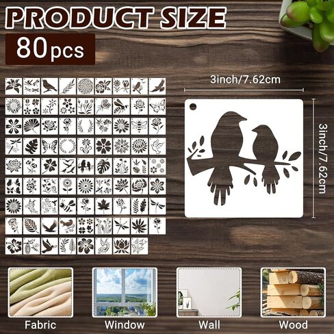 80 Pcs 3 Inch Stencils for Painting on Wood, Butterfly & Flower Stencils for Crafts Reusable Drawing Stencil for Kids Classroom Projects, Fabric Art, Wood Signs, Wall Murals, Engraving in Kuwait