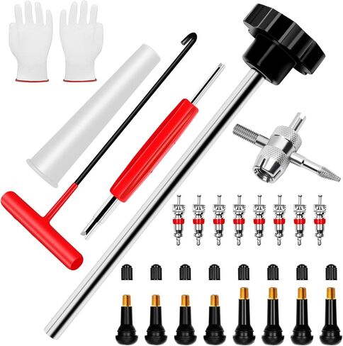 22PCS Tire Valve Stem Tool–Quick Change Valve Installer Kit with TR413/TR414 Valve Stems,Valve Stem Removal Tool,4-Way Valve Core Removal Tool,T-Handle Puller,Push Rod&Gloves–Fits Cars,Trucks and More in Kuwait