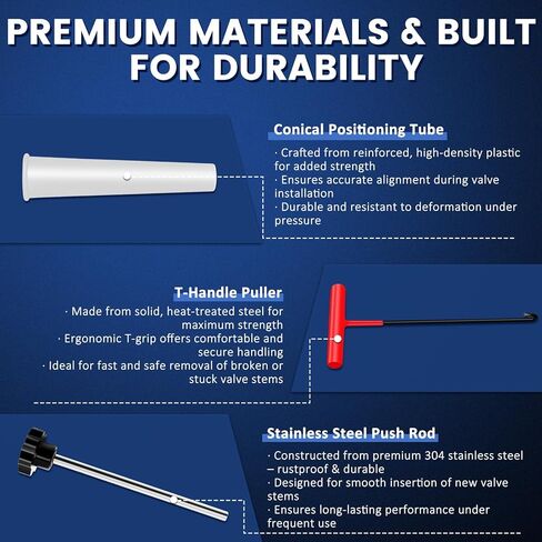 22PCS Tire Valve Stem Tool–Quick Change Valve Installer Kit with TR413/TR414 Valve Stems,Valve Stem Removal Tool,4-Way Valve Core Removal Tool,T-Handle Puller,Push Rod&Gloves–Fits Cars,Trucks and More in Kuwait