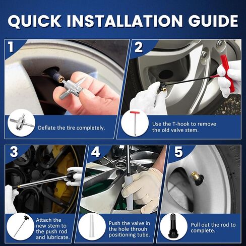 22PCS Tire Valve Stem Tool–Quick Change Valve Installer Kit with TR413/TR414 Valve Stems,Valve Stem Removal Tool,4-Way Valve Core Removal Tool,T-Handle Puller,Push Rod&Gloves–Fits Cars,Trucks and More in Kuwait
